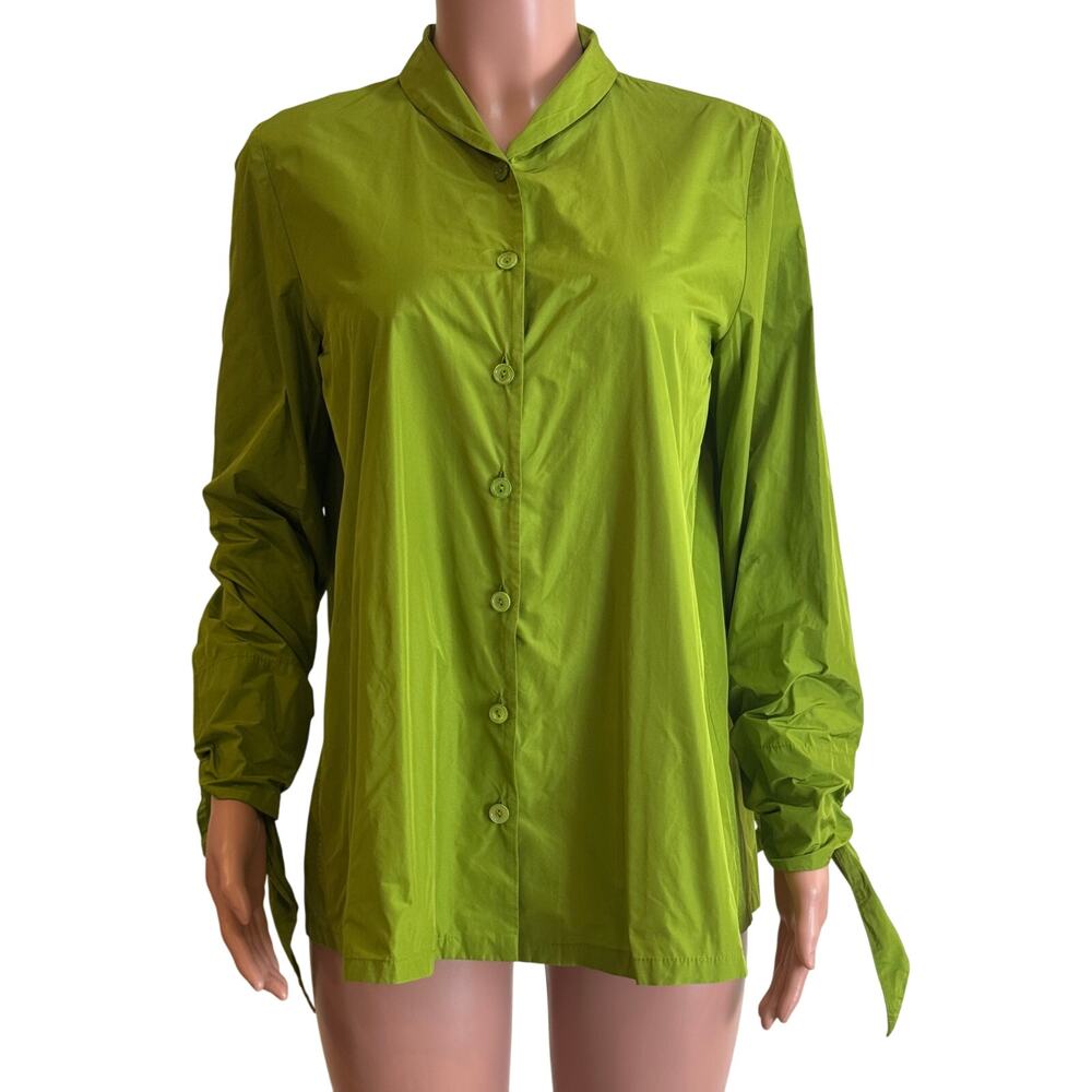 Katharina Hovman Taffeta Blouse Top Womens 8 Chartreuse Green Tie Sleeve - Stain